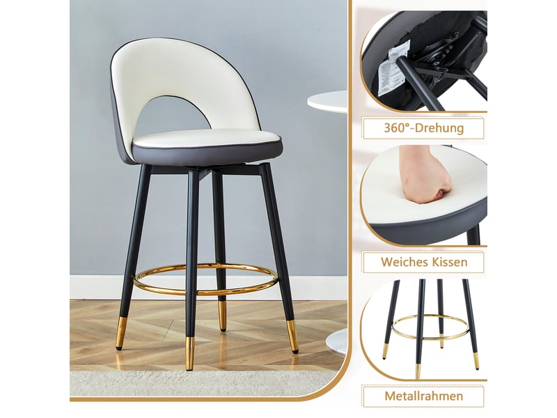  Lot de 2 tabourets de bar,44x44x91,5 cm,pivotants 360°,similicuir,gris foncé et blanc  - Conforama E