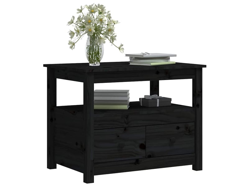  Table basse | table de salon noir 71x49x55 cm bois massif de pin  - Conforama E