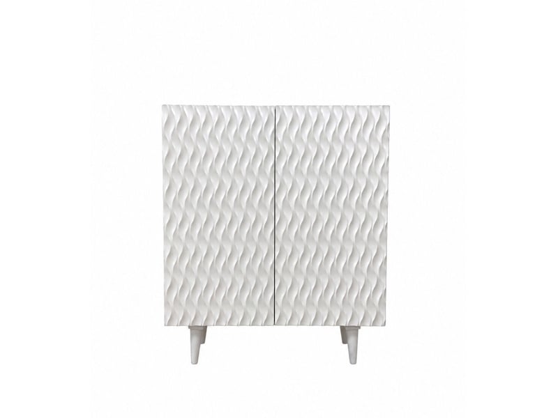 Buffet haut à 2 portes en bois de manguer masif patiné blanc - Conforama B