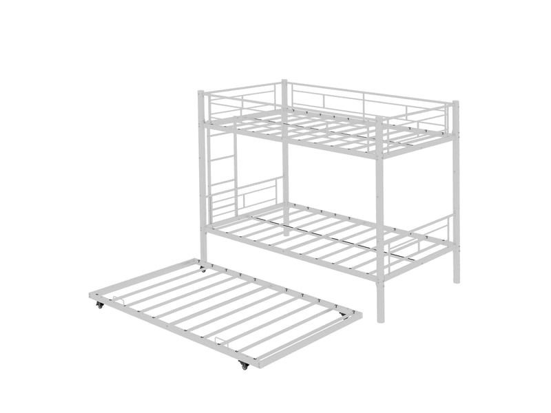  Lit superposé 90 × 190 cm, lit gigogne amovible, séparable en lits simples, barrières et échelle, en métal blanc  - Conforama A