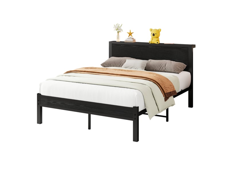  Cadre de lit plateforme avec rangement 140x200 cm, noir, métal et mdf, sans matelas  - Conforama A