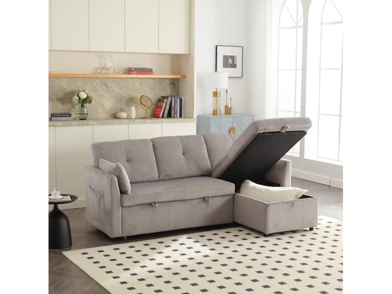  Canapé-lit modulable 206x108x66 cm avec rangement gris clair  - Conforama B
