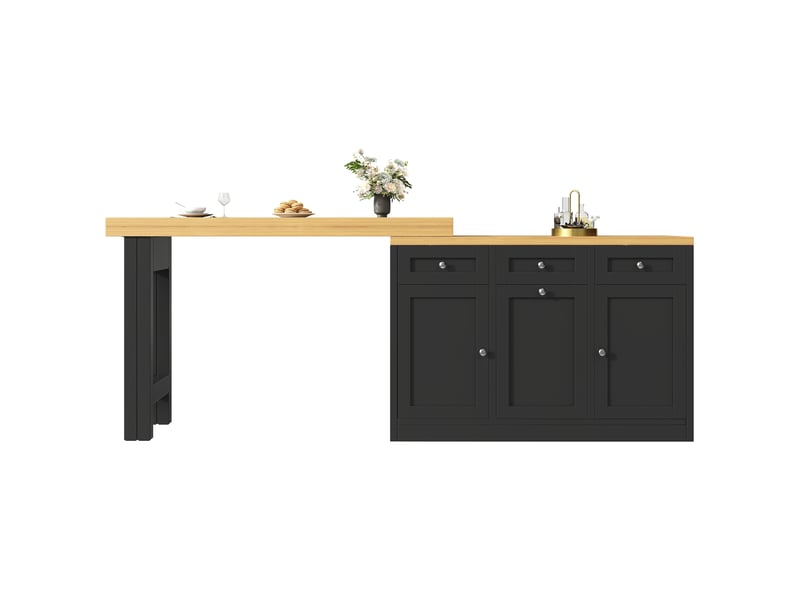  Table bar extensible 120-200x40x76 cm avec rangement et tiroir, îlot de cuisine multifonctionnel, mdf noir  - Conforama D