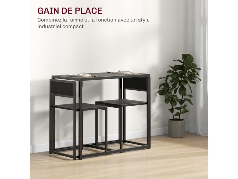  Ensemble table et chaises , table à manger 3 pièces avec 2 chaises encastrables, noir, pour cuisine salon maison  - Conforama A