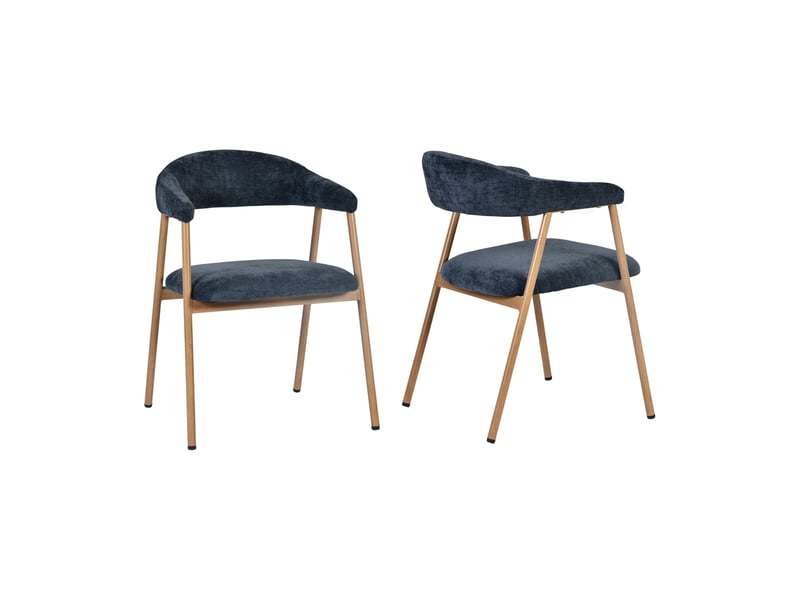  Chaises de salle à manger lot de 2 rembourrée en chenille, pieds en métal effet bois, bleu  - Conforama A