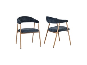 Chaises de salle à manger lot de 2 rembourrée en chenille, pieds en métal effet bois, bleu