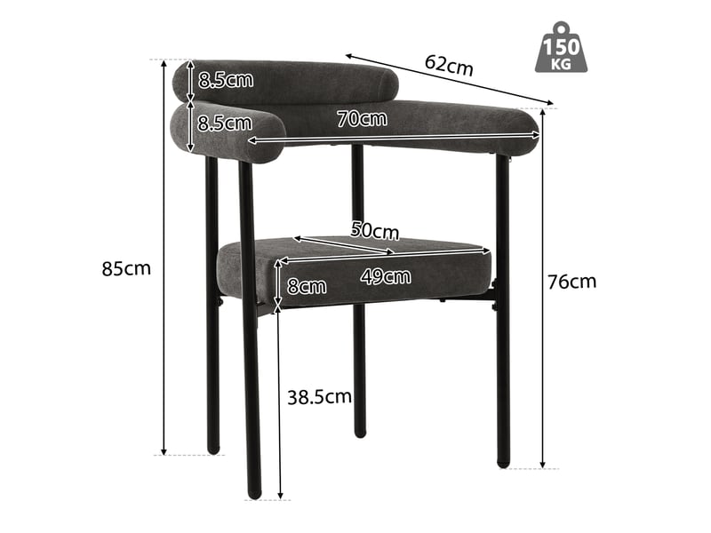  Lot de 2 chaises de salle à manger en tissu effet daim gris foncé  - Conforama E