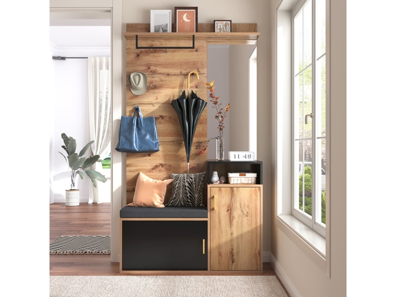  Portemanteau avec banc et rangement noir mdf 105 x 40 cm  - Conforama B
