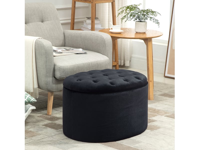  Banquette de rangement 71x52x42 cm ovale avec couvercle amovible polyester noir  - Conforama B