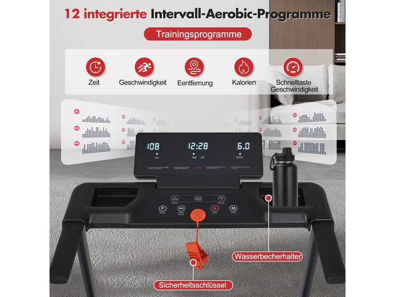  Tapis de course pliable 115 x 51 x 100 cm noir et rouge, métal, inclinaison réglable 8 % et 1-12 kmh  - Conforama E
