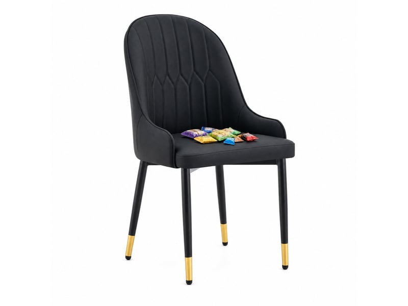  Lot de 2 chaises de salle à manger dossier éclair rembourré  - pieds en métal, simili cuir noir  - Conforama A