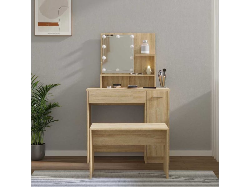Ensemble de coiffeuse avec led chêne sonoma bois d'ingénierie - Conforama B
