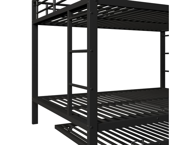  Lit superposé enfant 140 x 200 cm en métal noir avec lit gigogne 90 x 190 cm et barrières hautes, sans matelas  - Conforama W
