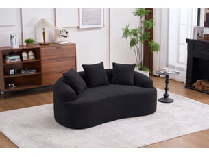 Canapé 2 places 153 x 94 cm – noir – chenille contemporain, 3 coussins décoratifs, sans montage