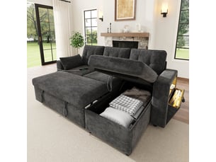 Canapé d'angle réversible convertible <strong></strong> <strong>OMNIGLINT TRADING LTD</strong> 3 places Polyester gris avec coffre de rangement