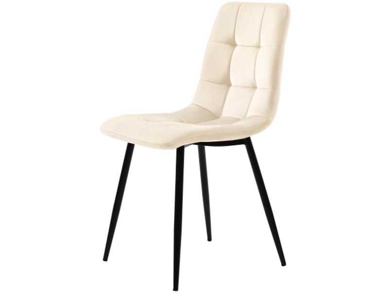  Ensemble salle à manger 5 pièces: table moderne et 4 chaises, plateau mdf noyer, pieds métal noir, velours beige  - Conforama E