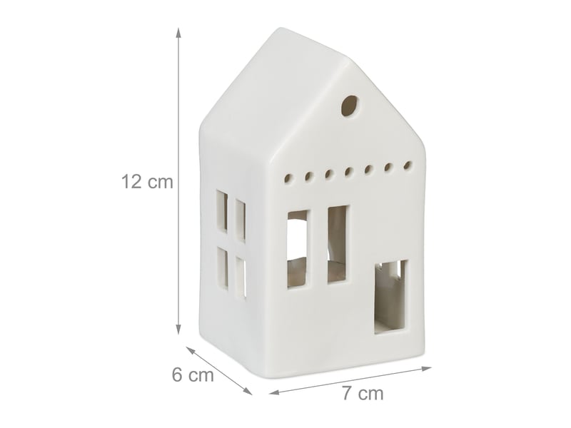  Photophore en forme de maison ambiance cosy déco intérieur 18 x 12 x 12 cm en porcelaine blanche 13_0015178  - Conforama B