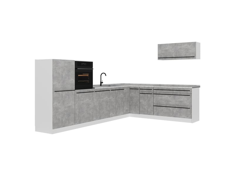  Vicco cuisine en angle, bétonblanc, 327 x cm plan de travail marbre  - Conforama A