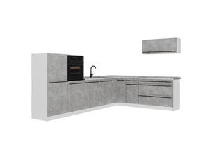 Vicco cuisine en angle, bétonblanc, 327 x cm plan de travail marbre