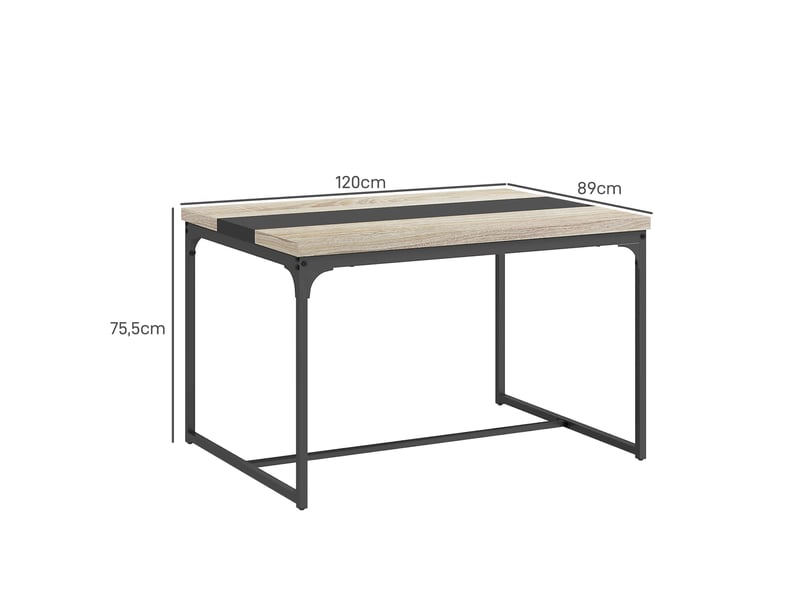 Table de salle à manger pour 6 personnes, style industriel en métal noir et bois, dim. 120l x 89l x 75,5h cm - Conforama E