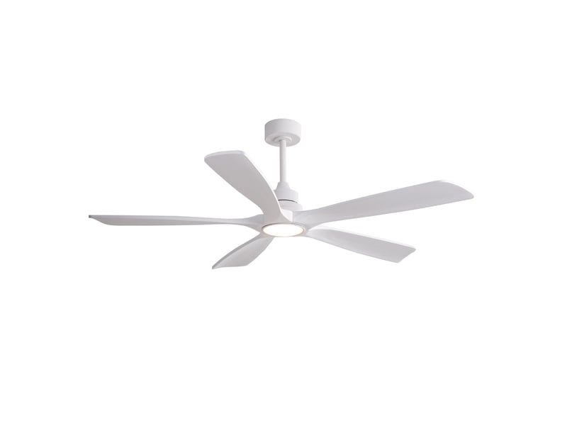  Ventilateur de plafond 106 cm blanc, métal et bois, led 3cct, moteur dc réversible, télécommande  - Conforama D