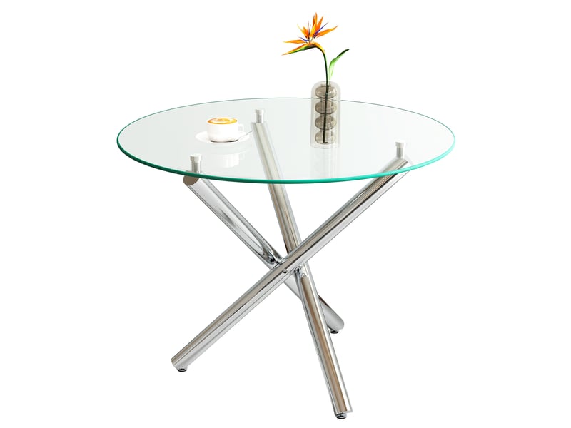 Table à manger ronde 80 x 80 x 76 cm en verre trempé et métal argenté  - Conforama A