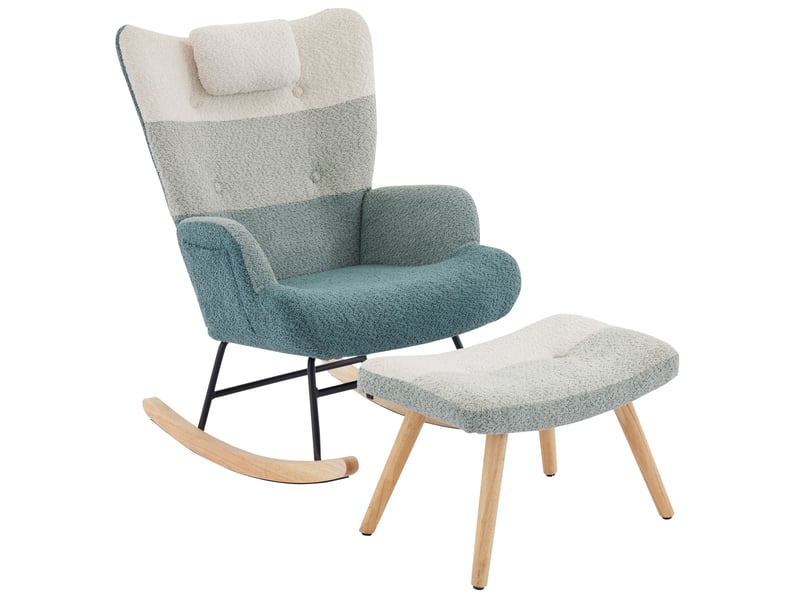  Fauteuil à bascule avec repose-pieds 83 x 65,5 x 95 cm multicolore, tissu bouclette et poche latérale  - Conforama D