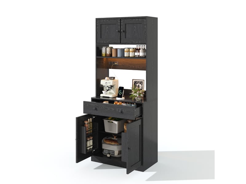  Buffet de cuisine 72x40x180 cm avec led, prises et tiroir noir  - Conforama A