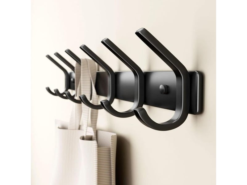  Cintre mural en métal noir mat de 15 pouces à six crochets, organisateur pour chambre d'enfant, entrée, salle de bain et serviettes de plage XLH-ZLS-014414ZLS - Conforama B