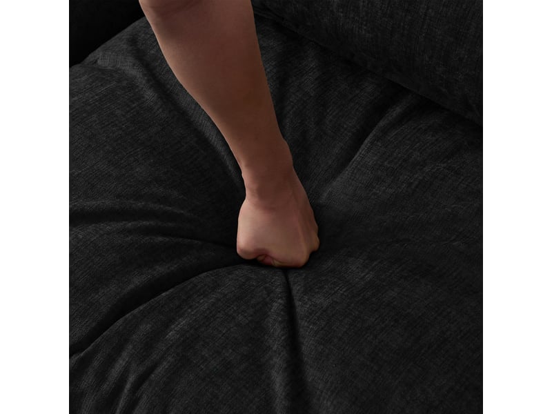 Méridienne canapé d'angle 3 places noir en tissu chenille avec pouf modulaire et rangement intégré pour salon moderne  - Conforama W