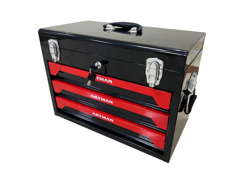  Coffre à outils en acier 50 x 27 x 35 cm noir et rouge, 3 tiroirs sur roulements à billes et poignée  - Conforama A