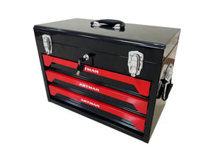 Coffre à outils en acier 50 x 27 x 35 cm noir et rouge, 3 tiroirs sur roulements à billes et poignée