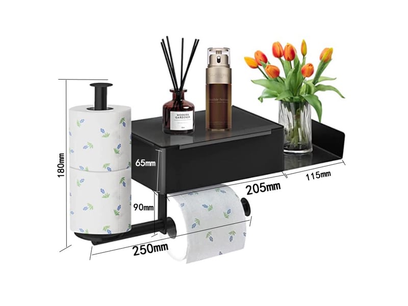 Porte papier toilette, toilette mural sans perçage avec étagères et boîte à lingettes humides, support 2 rouleau - Conforama B
