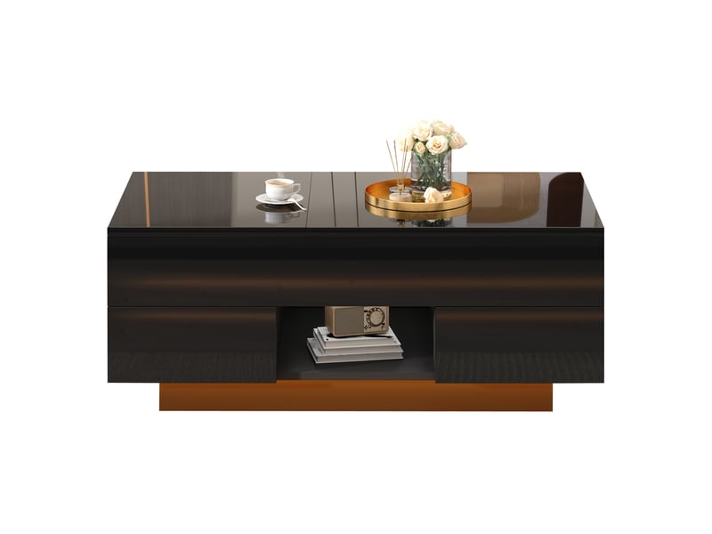  Table basse relevable noire brillante avec led – 100 x 45 x 43 cm – 2 tiroirs  - Conforama A