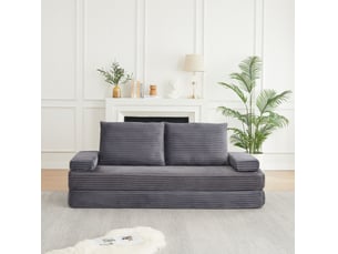 Canapé droit convertible <strong>MAISENTIEL</strong> <strong></strong> 2 places Velours côtelé gris
