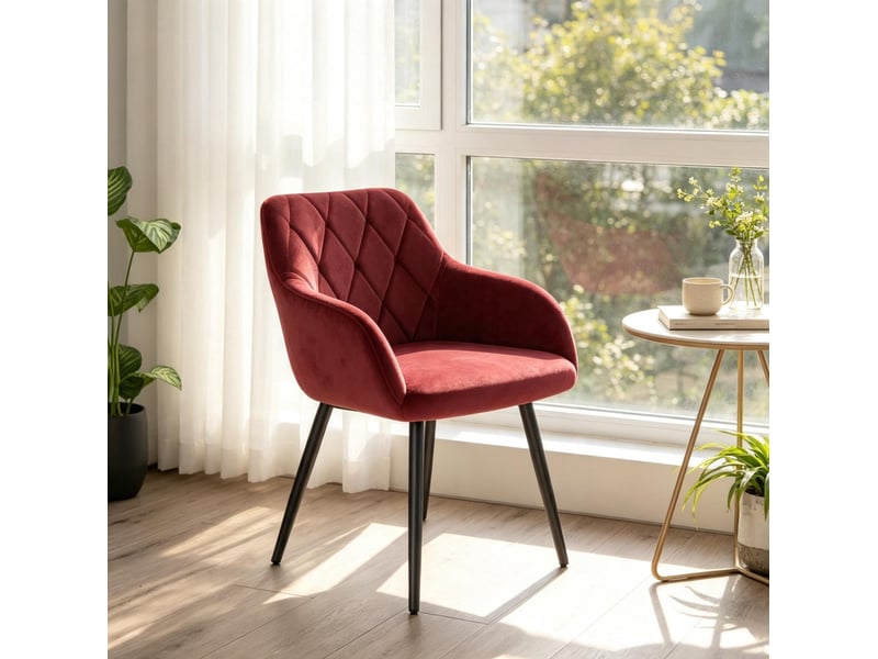  Chaise de salle à manger rouge en velours avec accoudoirs et pieds en métal  - Conforama B