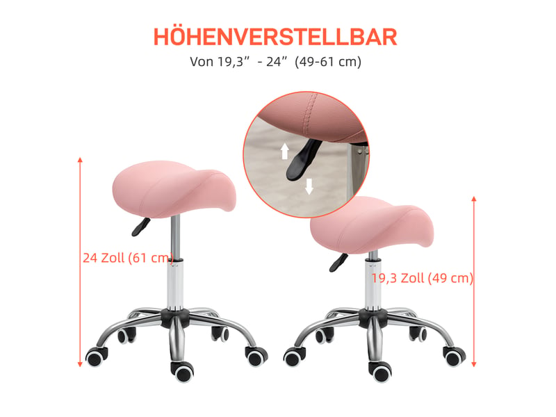  Tabouret de travail à roulettes réglable en hauteur 49-61 cm pivotant 360° pour salon et spa rose  - Conforama E