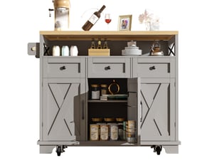 Desserte de cuisine 118x43-80x98 cm grise mdf et métal, plan rabattable, rangement et 5 roulettes