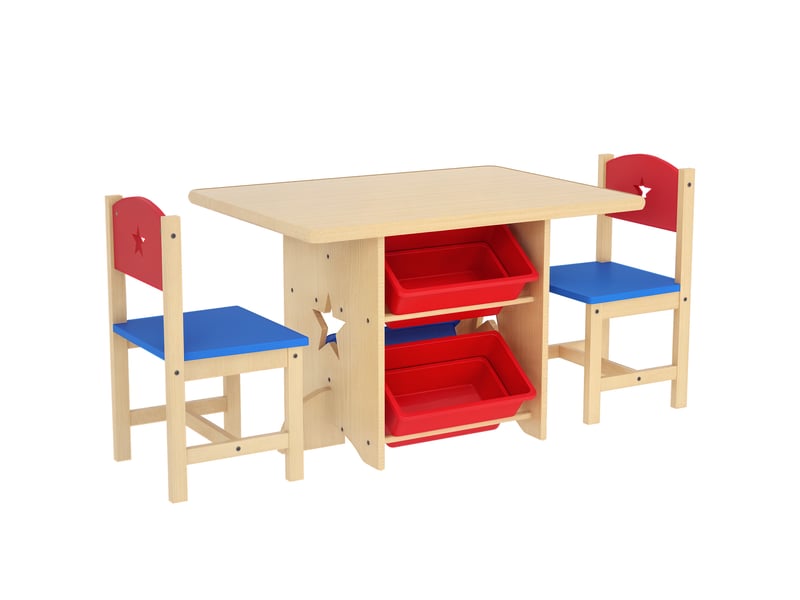 Table enfant avec 2 chaises ensemble table et chaises enfants 3 pièces en bois avec 4 bacs de rangement bois naturel  - Conforama A