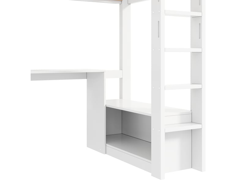  Lit mezzanine 90x200 cm blanc, avec bureau, rangements, placard, led, usb, structure bois, sommier inclus, sans matelas  - Conforama D