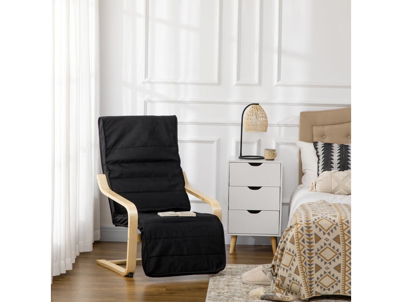  Fauteuil relax à bascule avec repose-pieds réglable, assise rembourrée en polyester noir  - Conforama B