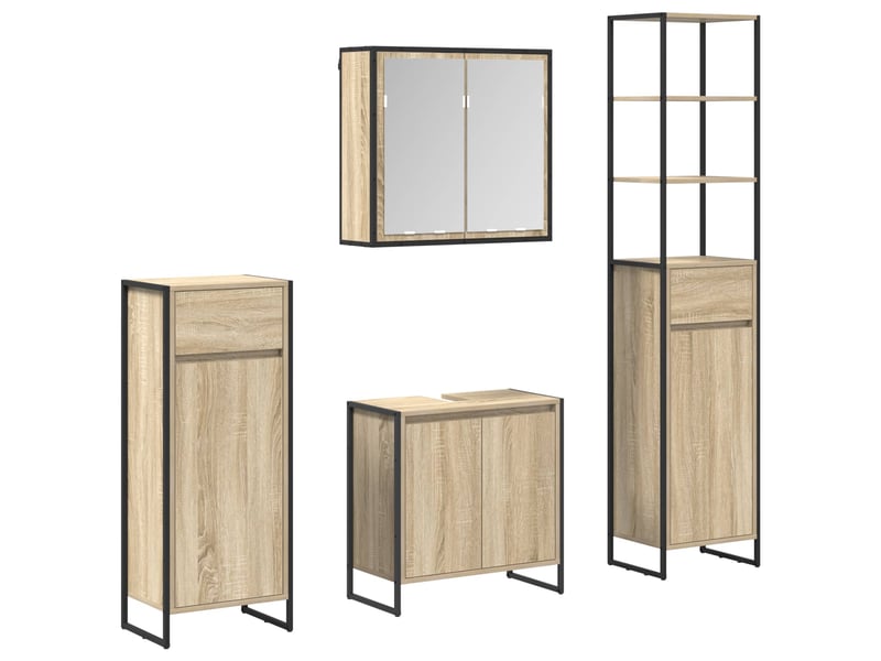 Ensemble de mobilier de salle de bain 4 pièces chêne sonoma cf64550 - Conforama A