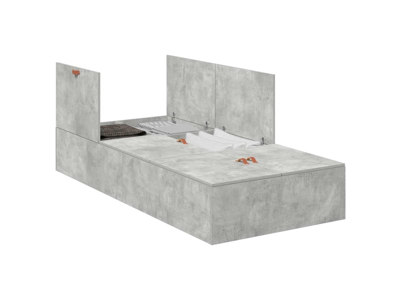 Lit simple- lit adulte - cadre de lit avec rangement avec porte gris béton 80 x 200 cm - Conforama A