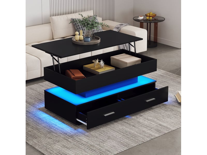  Table basse relevable avec 2 tiroirs, niche ouverte, led et rangement intégré pour salon, 100 × 50 × 44 cm  - Conforama B