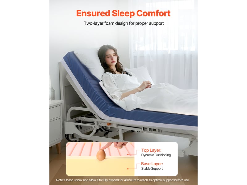 Vevor matelas médical mousse double couche 203 x 91,4 x 15,3 cm, capacité 226,8 kg, housse pu antitache, base antidérapante. LSS004 - Conforama B