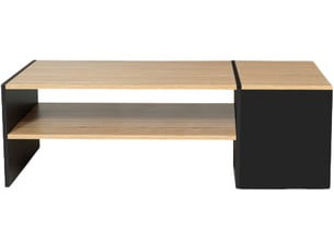 Table basse bar contemporaine rectangulaire izia avec coffre noir et plateaux bois