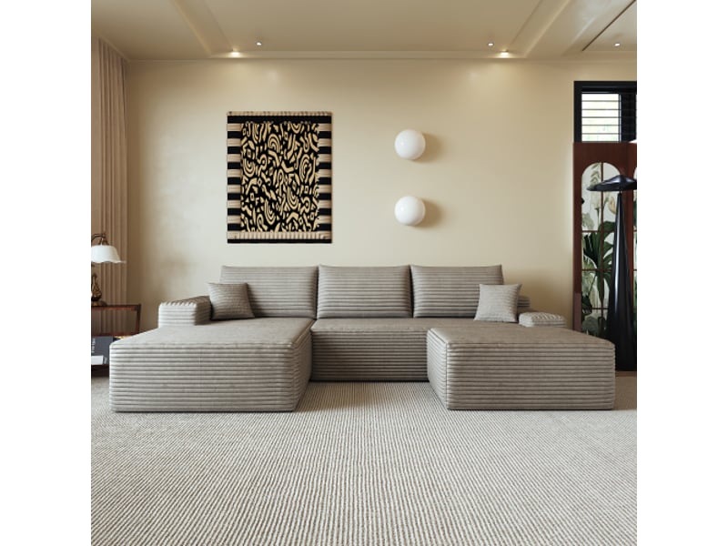  Canapé d'angle modulaire 270 cm en l - chaise-longue, assise profonde, pas de montage, couleur camel, salon et chambre  - Conforama E