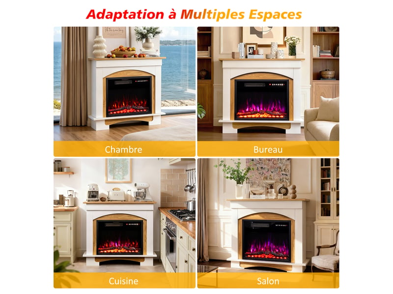 Homavo 23'' cheminée électrique, 100012000w, flamme 3d, télécommande, minuterie, sécutité surchauffe, meuble incluse - Conforama E