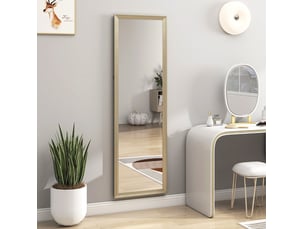 Miroir pleine longueur 160 x 50 cm doré, verre trempé, fixation murale ou pose libre, style chic précieux