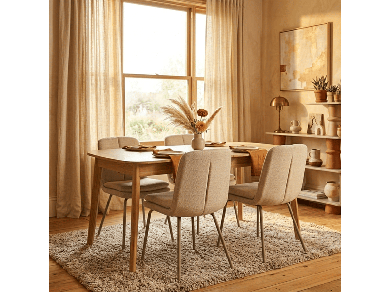 Chaises en lot de 4, tissu et pieds en métal beige h85 cm - lysa  - Conforama B